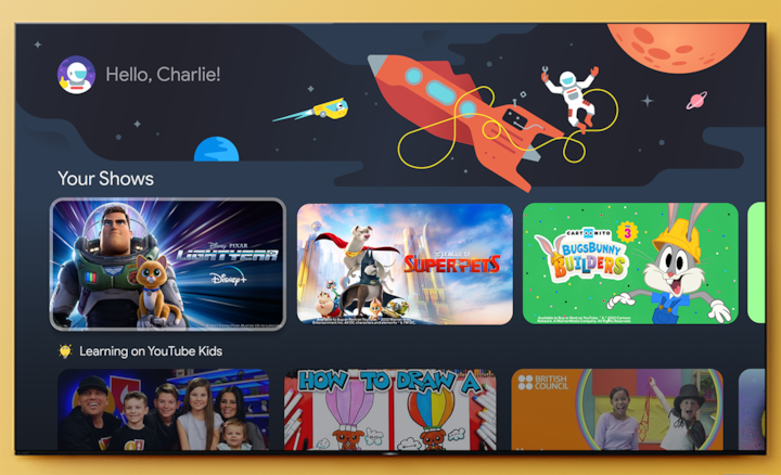 Captura de pantalla que muestra contenido para niños en Google TV