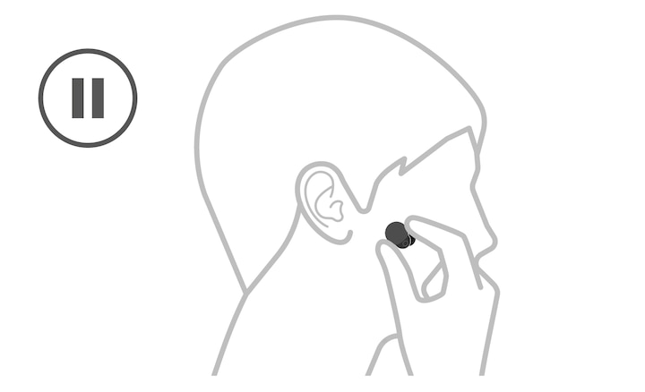 Diagrama con una persona sacándose los LinkBuds S de las orejas para pausar la música